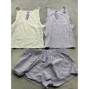 Florence by Mills Womens 3pc Lounge Set Tank Tops Shorts Lavender White XL NWT